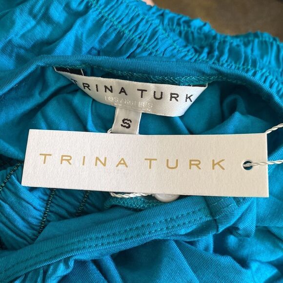 Trina Turk Small Blue Entertain Smocked Knee-Length Dress - Picture 9 of 10